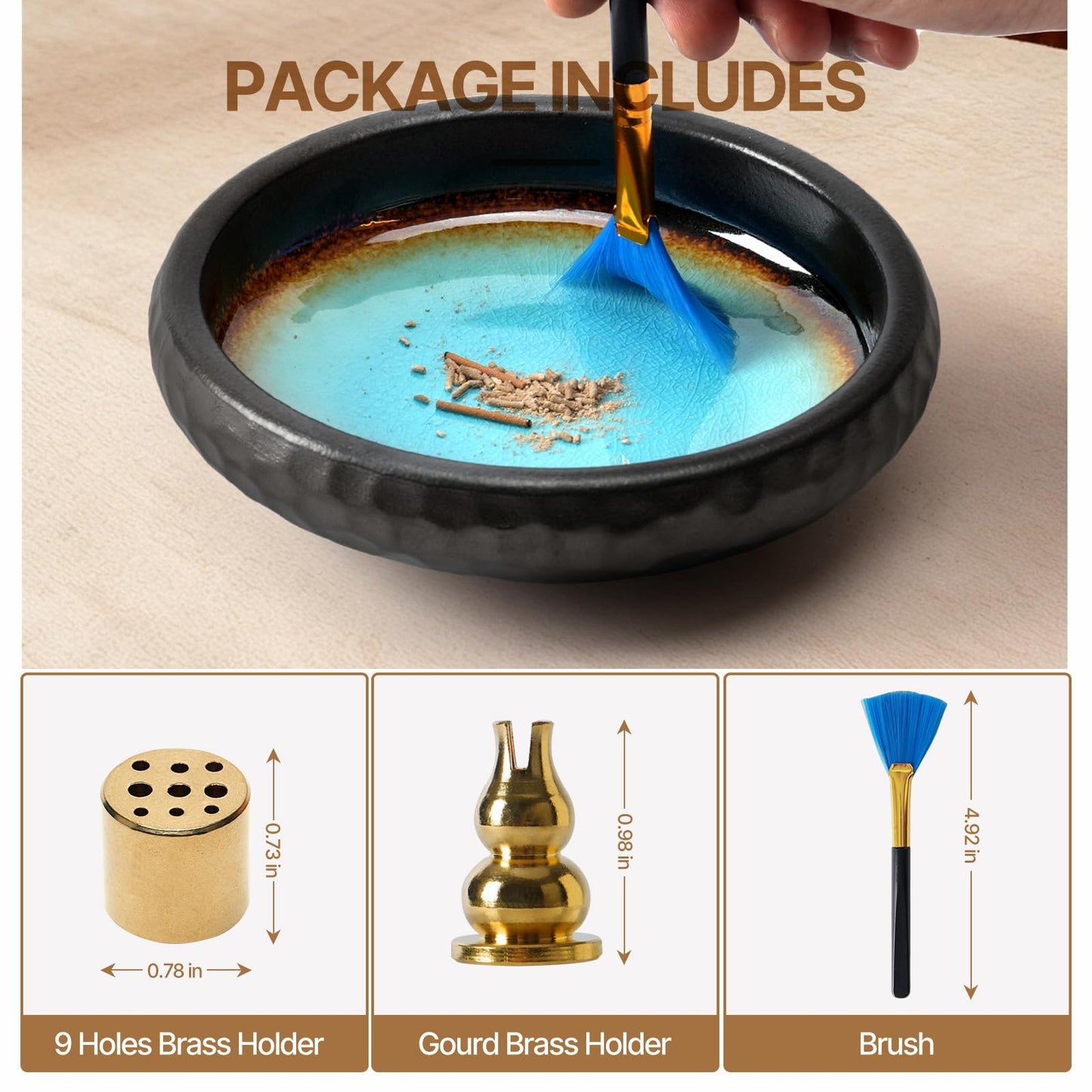 Anywind 6 Inch Incense Holder with Ash Catcher,Handmade Crack Blue Glaze Ceramic Incense Burner Bowl with 9-Hole Design for Sticks,Cones & Coils - Perfect for Meditation,Yoga & Zen Home Decor