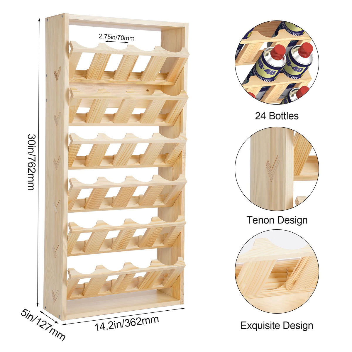 Yeshine 24-Can Spray Paint Storage Rack, Wooden Organization Rack for Paint and Lube, Craft Workroom Bottle Organizer, Wall Mount Aerosol Holder