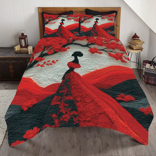 Custom African Women Quilt Set, Brown African Pattern Bedspread Bedding Set, Colorful Black Women Soft Lightweight Bedspreads with Pillow Covers, Gifts for Girls Adults Bedroom Decor (STYLE-03)