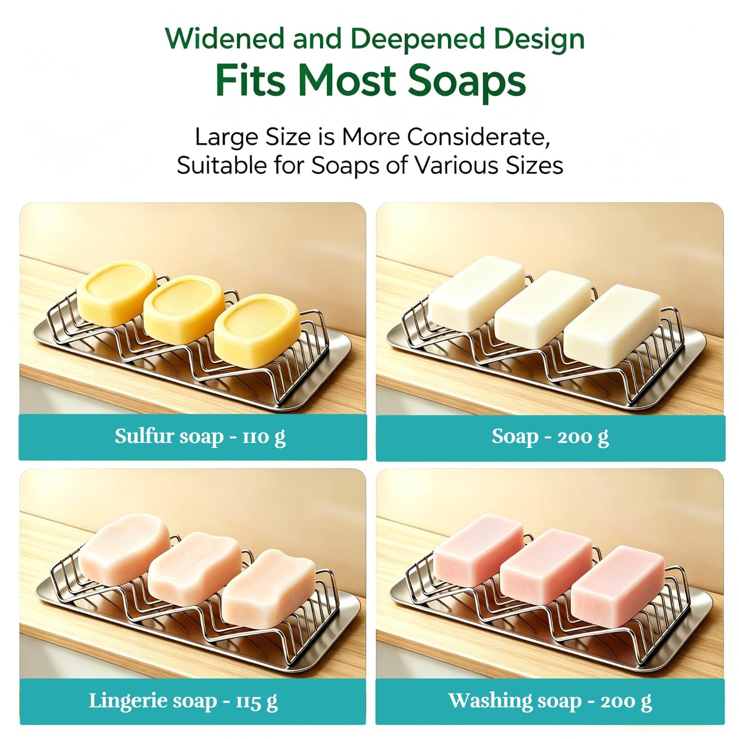 UVULAS 304 Stainless Steel 3 Bar Soap Dish, Self Draining Shampoo Bar Holder for Solid Shampoo & Conditioner Bars, Corner Soap Holder Tray for Shower Bathroom