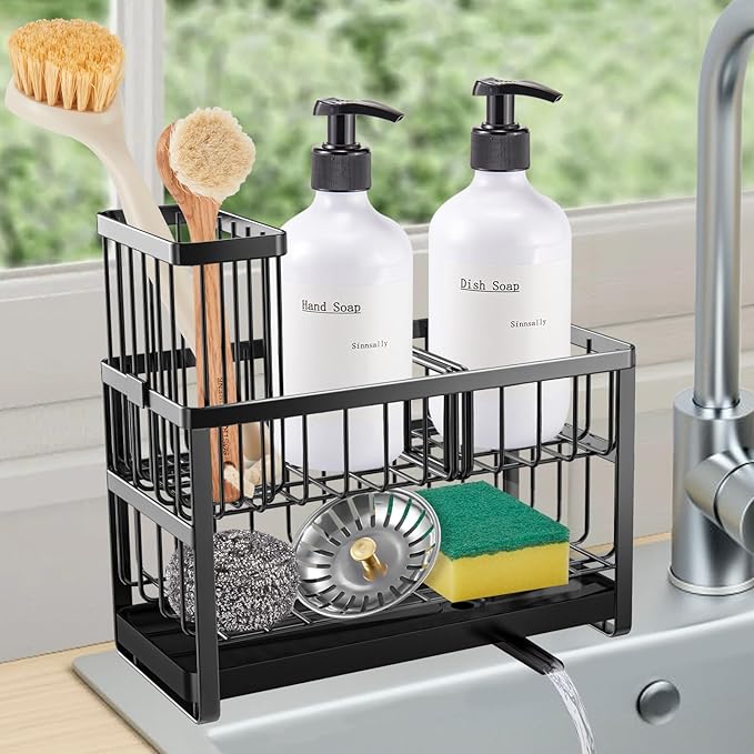 Sinnsally Kitchen Sponge Holder, 2 Tier Sink Caddy Organizer