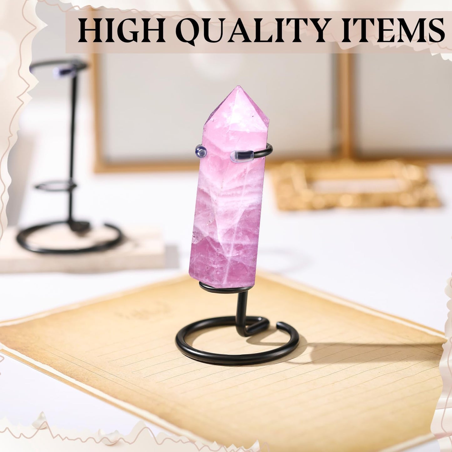 Yaocom 8 Pcs Crystal Wand Stand 2.4" L x 2.4" W x 3.74" H in Small Display Stand Metal Rock Wand Holder Iron Arms Display Holder for Small Gemstones Crystal Mineral Agate(Black)