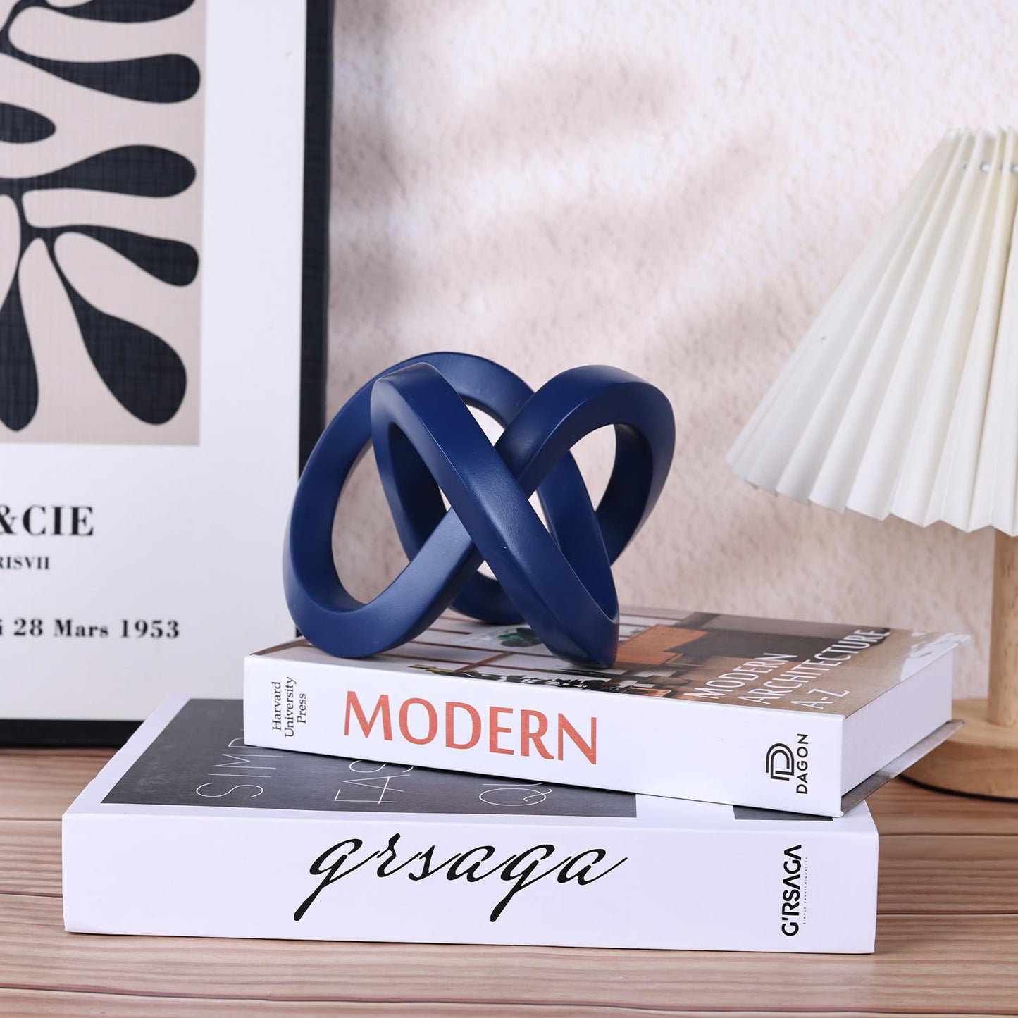PlivBloom Knot Geometric Sculpture Decor,Mid Century Modern Abstract Figurines,Home Decor Statue,Bookcase Decor,Decorative Accents for Living Room, Coffee Table, Office Desktop, Shelf (Blue)