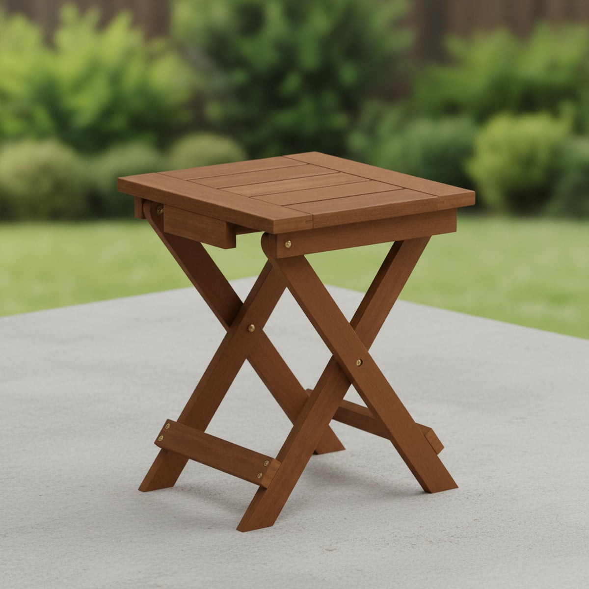 Furinno TIOMAN Folding Outdoor Side Table, Wooden Patio End Table for Garden, Porch, Balcony, Teak Oil, Light Wood