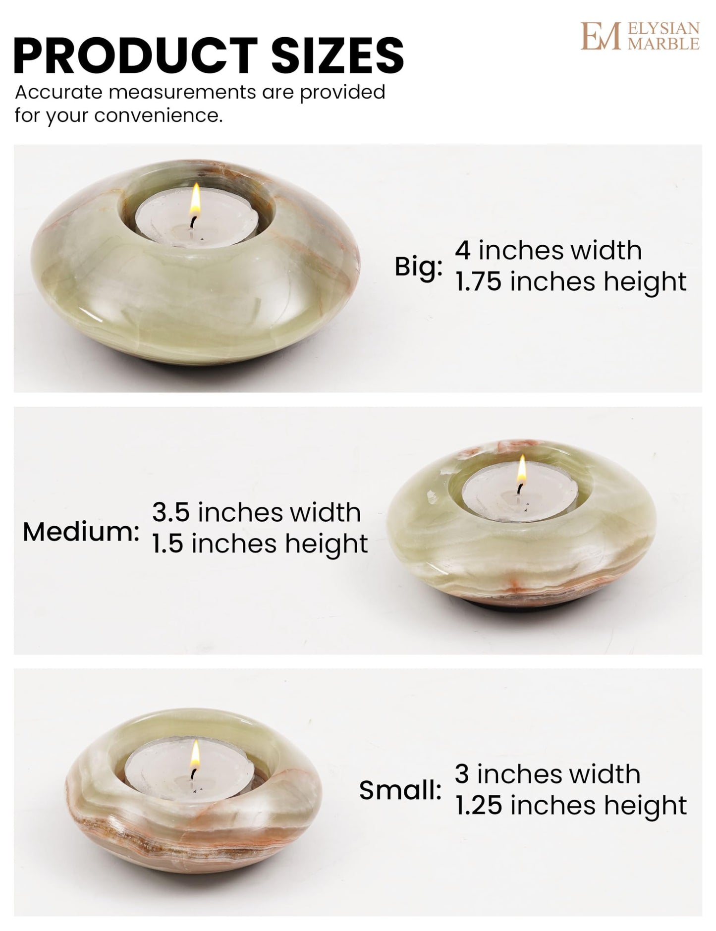 Tea Light Candle Holders Set of 3 – Handcrafted Natural Marble Tealight & Votive Holders in Graduated Sizes (4", 3.5", 3"), Decorative Stone Candle Holders for Home Décor & Table Centerpieces