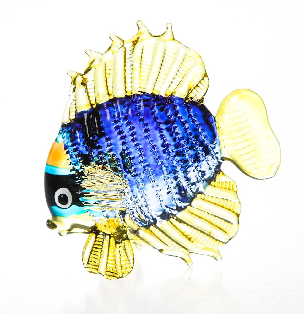 WitnyStore 2½" Blue Yellow Tang Sea Fish Artistic Blown Glass Figurine Hand-Blown Statue Tabletop Decoration Unique Collectible for Adult Collectors Handcrafted Elegant Home Room Decor