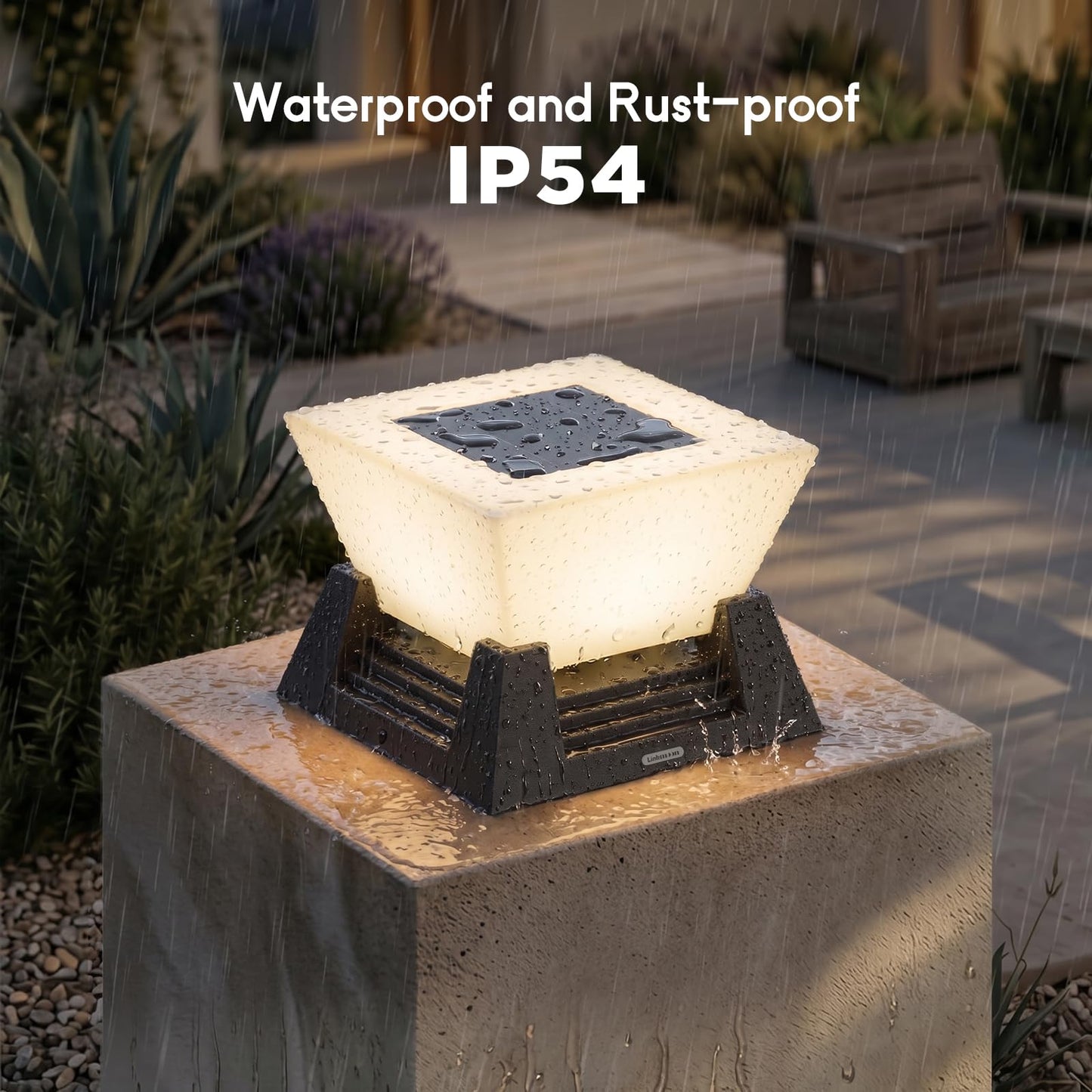 Linkmoon Solar Post Lights, 11'' Pillar Light Fixture, Waterproof Dusk to Dawn Fence Column Lantern, 3000K LED Outdoor Column Lights, Post Cap Lamp Outdoor Lighting for Patio Garden Driveway Deck Yard