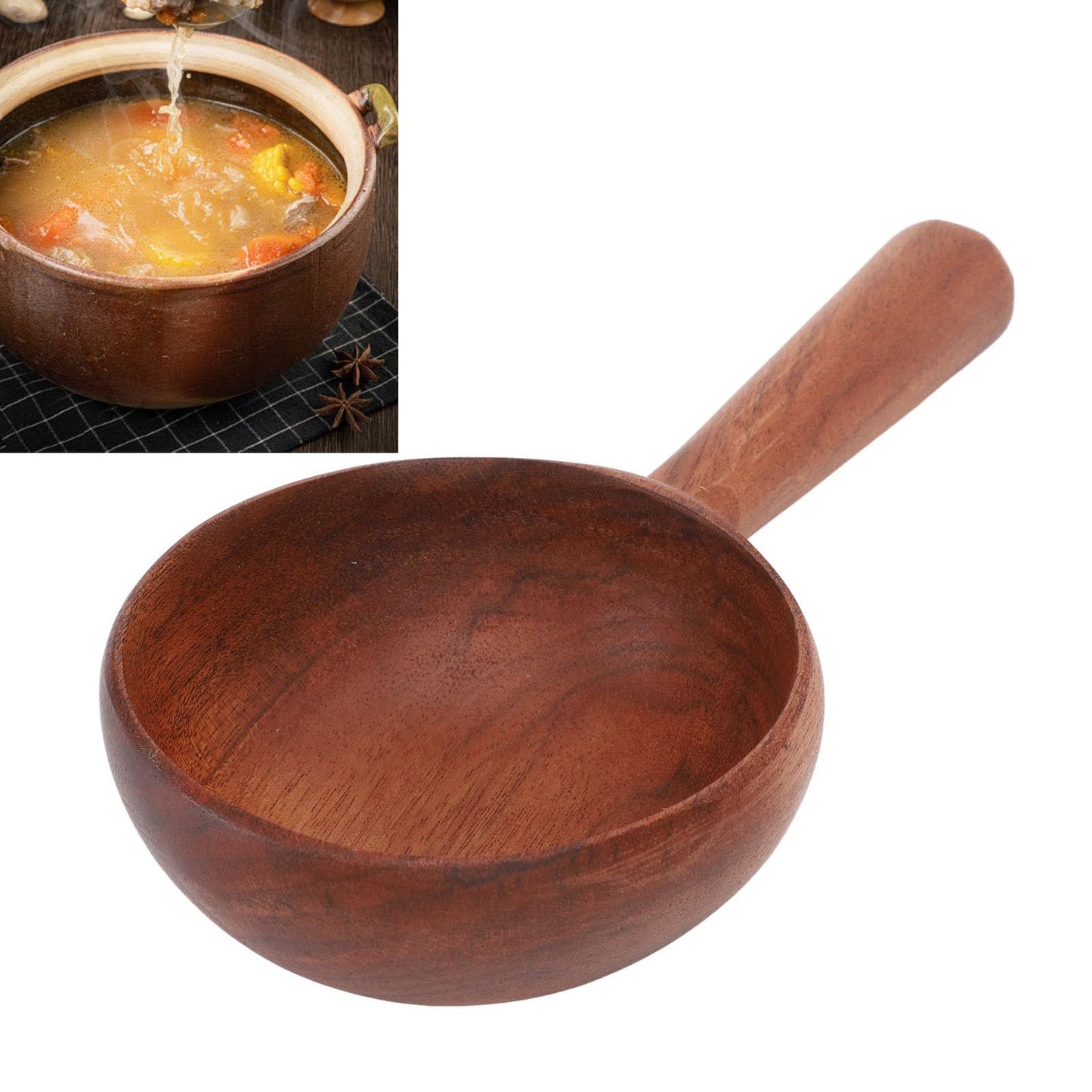 Wooden Scoop for Kitchen, 4.3 Inch Large Wooden Serving Spoon for Flour Sugar Coffee Beans, Long Handle Deep Jar Scoop for Canisters Bath Salt Pet Food, Multipurpose Solid Wood Rice Soup Ladle