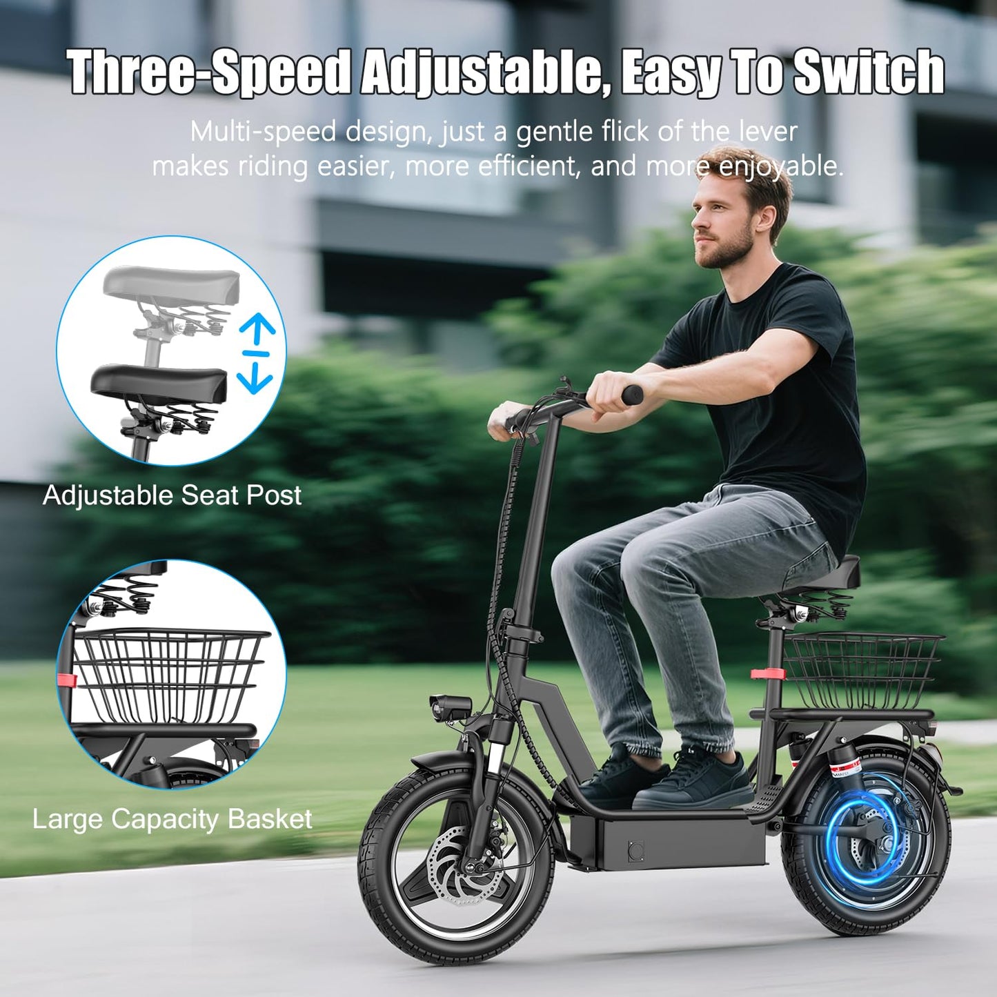 Electric Scooter for Adults, 1000W Peak Motor, 35 Miles of Range Scooter with Seat, 25 MPH Top Speed, 48V 13Ah Battery, Dual Suspension, Foldable E-Scooter with Rear Basket for Cargo, Commuting, 2PCS