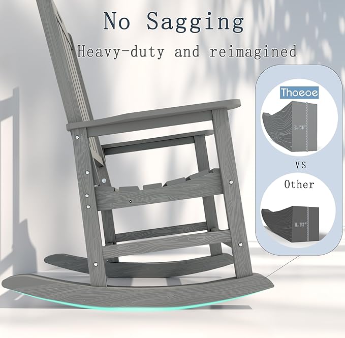 Oversized Rocking Chair Set of 4, Outdoor Rocking Chair for Adults, All Weather Resistant Porch Rocker for Lawn Garden, Grey