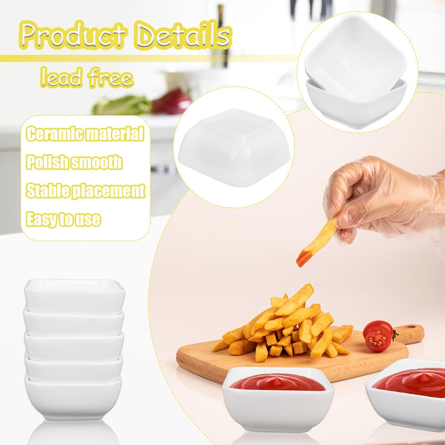 ZSDRTYU Dipping Sauce Cups, 20 Pcs 3 Oz Ceramic Dip Bowls Dipping Bowls Sauce Cups For Side Dish, Condiments, Sushi And Other Party Supply Dinner