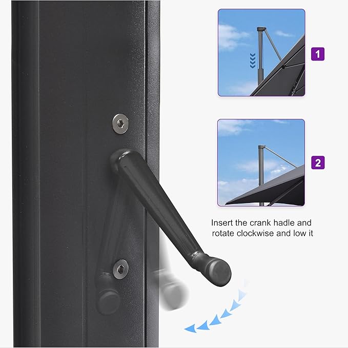 PURPLE LEAF 11.5' X 11.5' Telescopic Patio Umbrella with Base Included Lifting Cantilever Offset Square Large Umbrella for Pool Outdoor Patio Deck Garden Grey