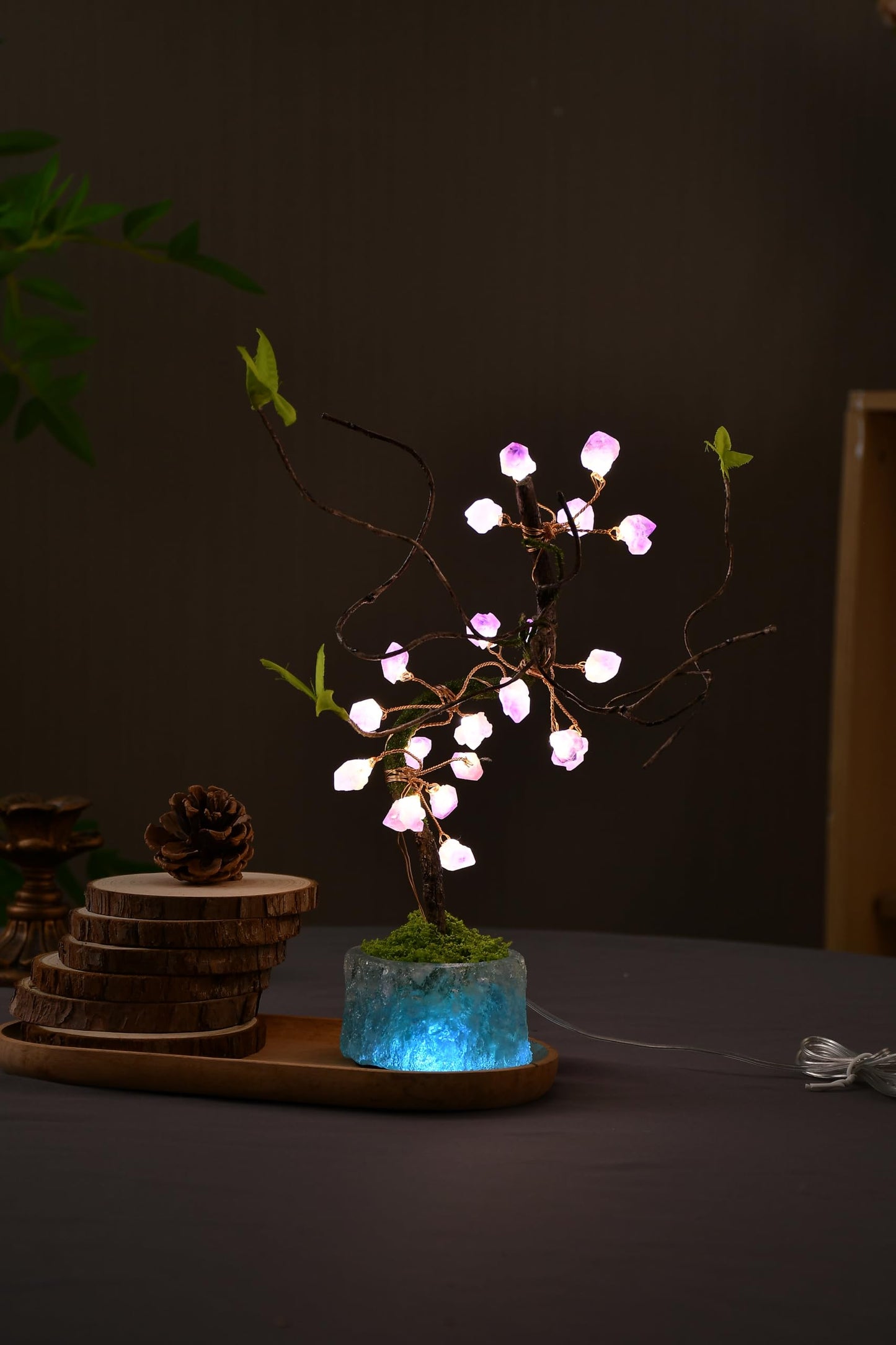 FLCSIed 20 LED Powered by AA Batteries(not Included) Crystal Amythyst Tree Night Light - Ambient Lamp with Timer & Genuine Amethyst Crystals | Perfect Home Decor & Thoughtful Gift (Purple & Blue)