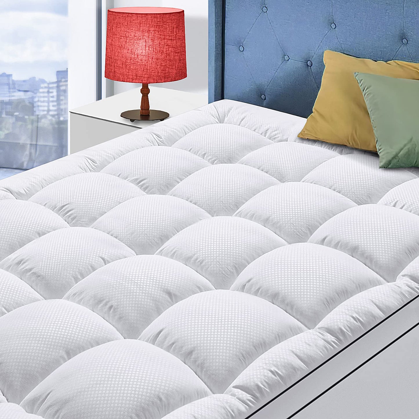Full Size Mattress Topper for Back Pain, Cooling Extra Thick Mattress Pad Cover with 8-21 inch Deep Pocket, Plush Pillow Top Mattress Topper Overfilled with Down Alternative, Full Size, White