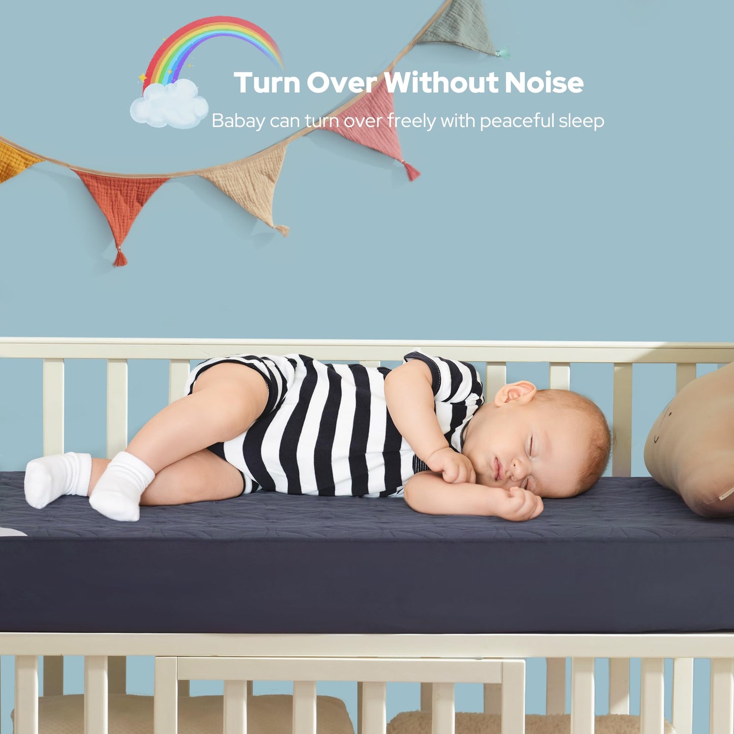 Waterproof Crib Mattress Protector 2 Pack, Soft and Breathable Crib Mattress Pad Cover, Noiseless Machine Washable Toddler Mattress Protector for Standard Baby Toddler Bed (52''x28'',Navy Blue)