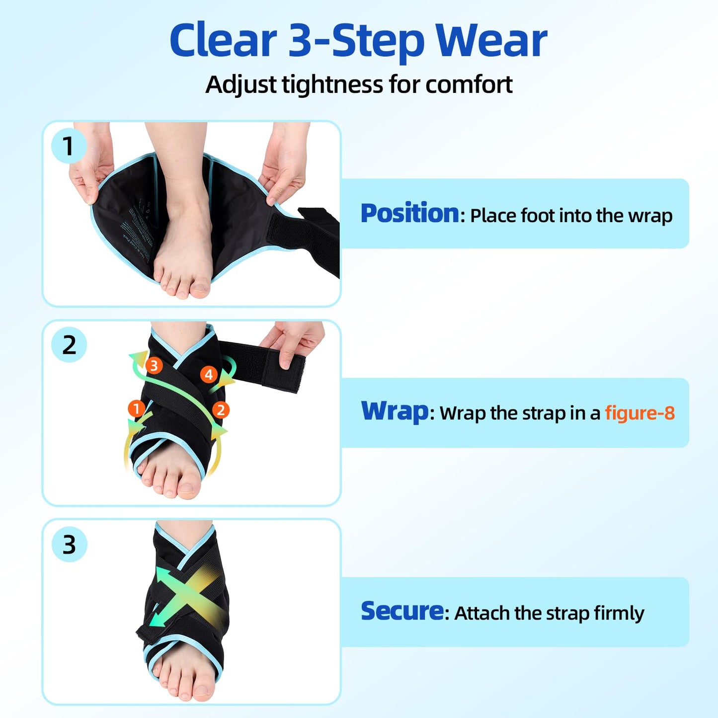 Comfytemp Ankle Foot Ice Pack Wrap for Plantar Fasciitis Relief, Heel Pain, Swelling, Achilles Tendonitis, Heel Spur, Sprain, Hot Cold Compress, Women Men Gift for Mom Dad, FSA Eligible HSA, 1 Pack