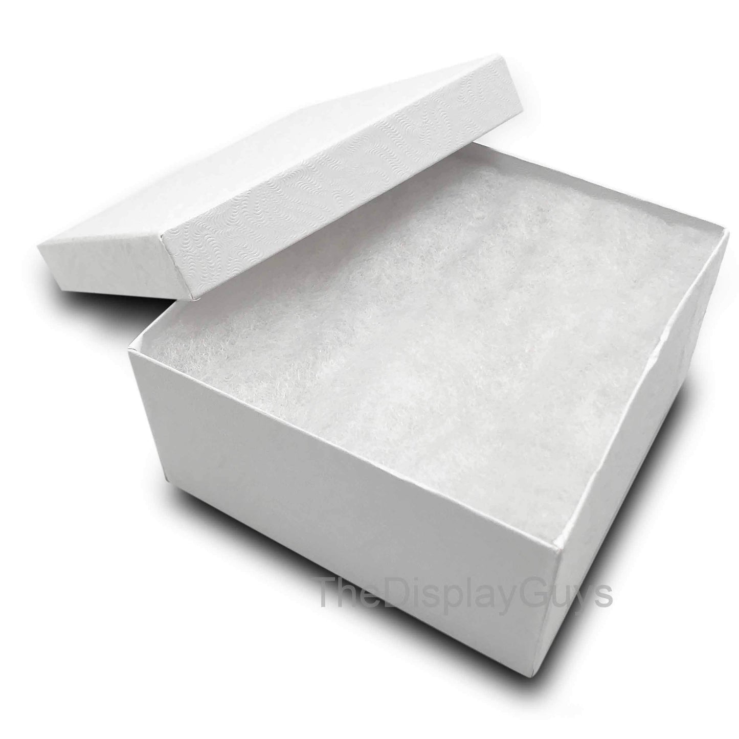 TheDisplayGuys - 25-Pack #34 Kraft Paper Jewelry Boxes w. Cotton Padding - White Swirl (3 7/8" x 3 7/8" x 2") - Gifting, Shipping, Retail