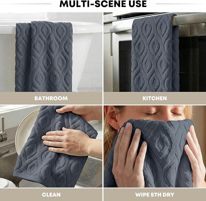 Artoid Mode 2 Pcs Grey 3D Diamond Grid Jacquard Hand Towels