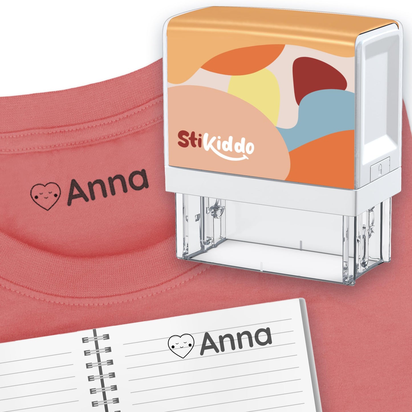 StiKiddo® Personalised Name Stamp for Clothes Kids - for Clothing & Paper, Child Label Stamp for School Uniform & Nursery, Washing Machine Safe and Customisable