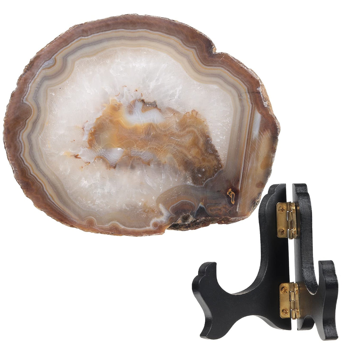 Nupuyai Natural Agate Stone Slice Decor for Home Office, Irregular Geode Agate Painting Artwork with Wooden Stand, Landscape-1