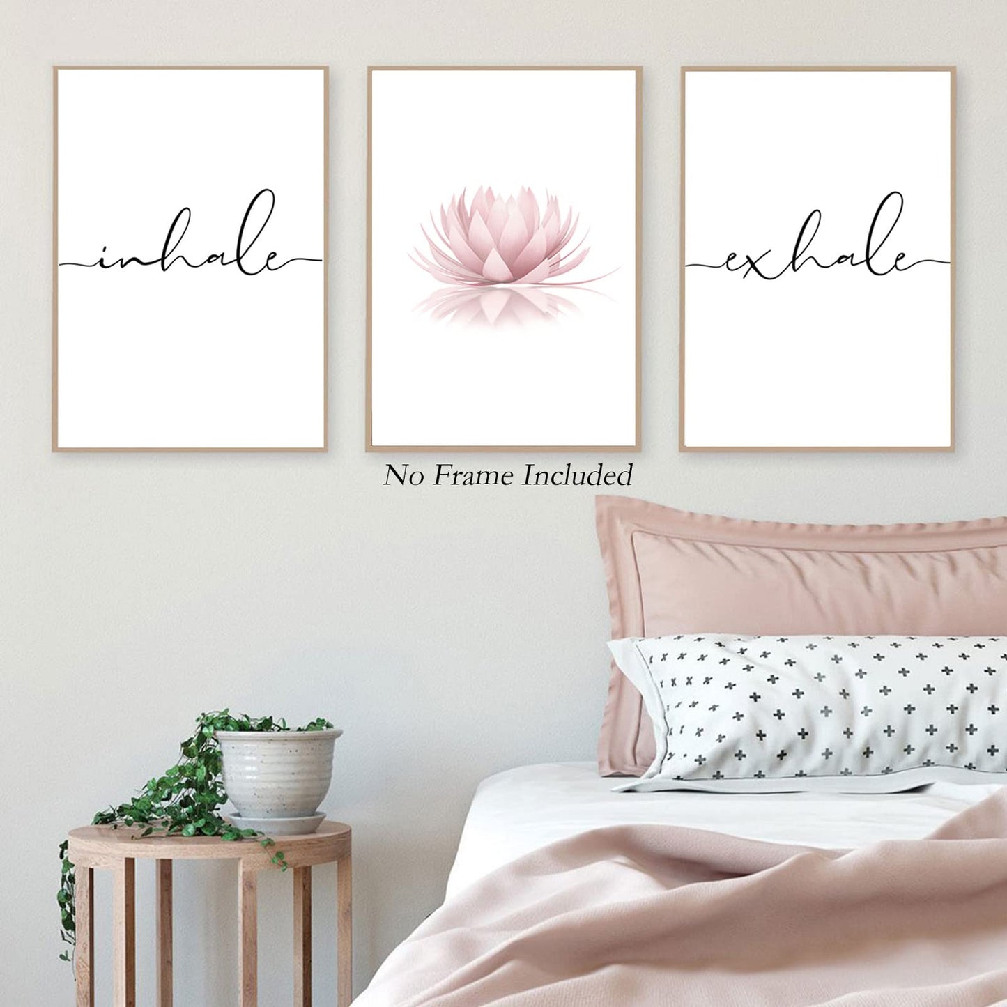 Pennclys Inhale Exhale Wall Art Zen Canvas Decor Yoga Lotus Wall Art Calming Meditation Artwork Pink Yoga Poster Zen Pictures Painting for Living Room Bedroom 16x24 Inch Unframed Set of 3
