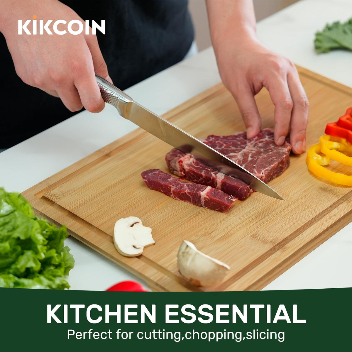 Kikcoin 17”×11” Bamboo Cutting Boards for Kitchen, Healthy Wooden Cutting Boards for Kitchen, Charcuterie, Extra Large Chopping Boards with Deep Juice Groove, Fathers Day Gift for Men, Natural