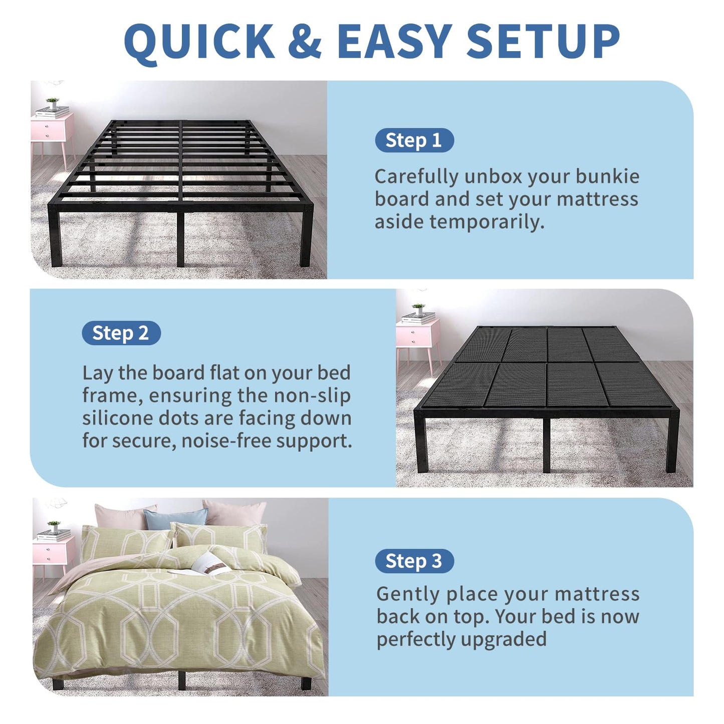 KABUM Bunkie Board King Size Wave-Structured Anti-Sag Bed Support Board Under Mattress 10mm Heavy Duty Bunky Board Noise Minimizing Bunkieboards 76"x80"