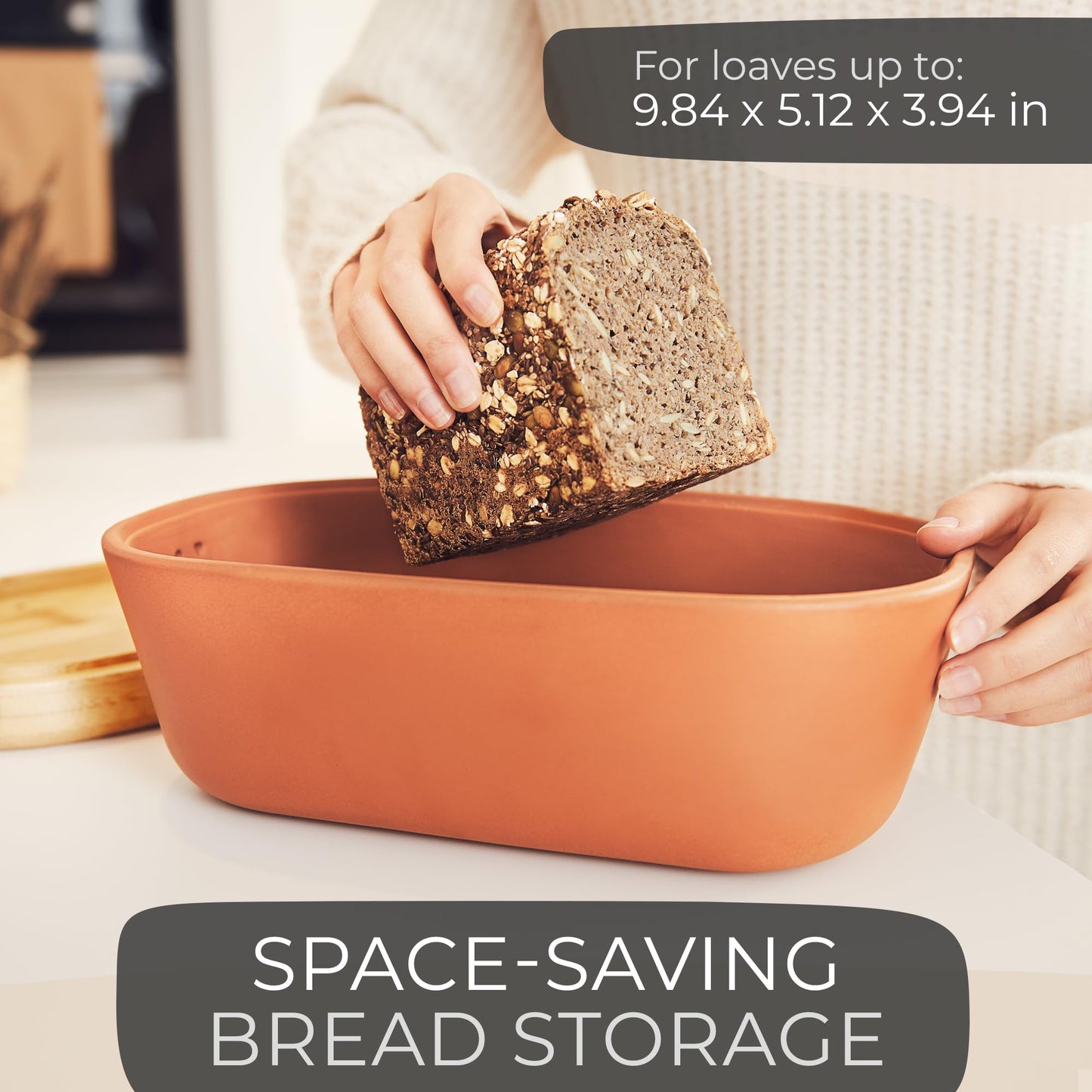 Steinzeit Bread Box Made from Breathable Terracotta (9.8x5.1x3.9 inches) - Keeps Bread Fresh Longer - Bread Box for Kitchen Countertop - Bread Storage for Homemade Sourdough Bread