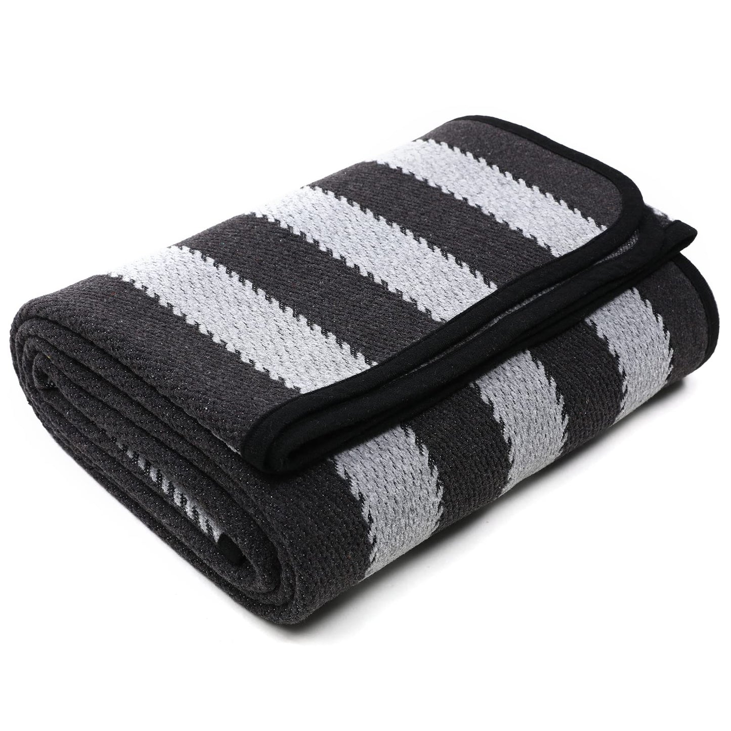 PuTian Merino Wool Blanket - 63" x 51" Thick Warm Soft Twin Bed Throw - Great for Camping, Outdoors, Travel, Car, Couch, All Seasons Grey Stripe