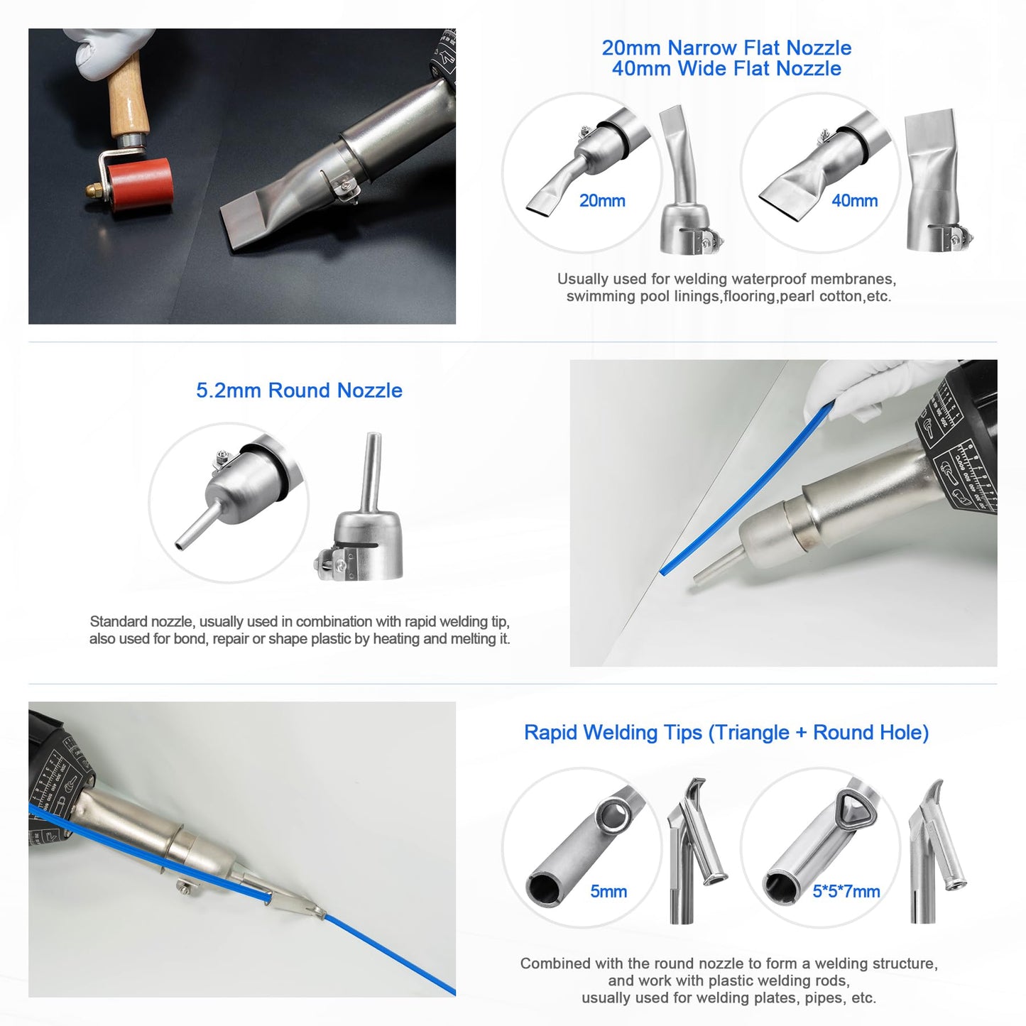 SWIGRANCE Hot Air Plastic Welder 1600W Plastic Welding Roofing Kit 110V, Vinyl PVC TPO Welding Handheld Plastic Hot Air Heat Gun Welding Torch with Various Nozzles