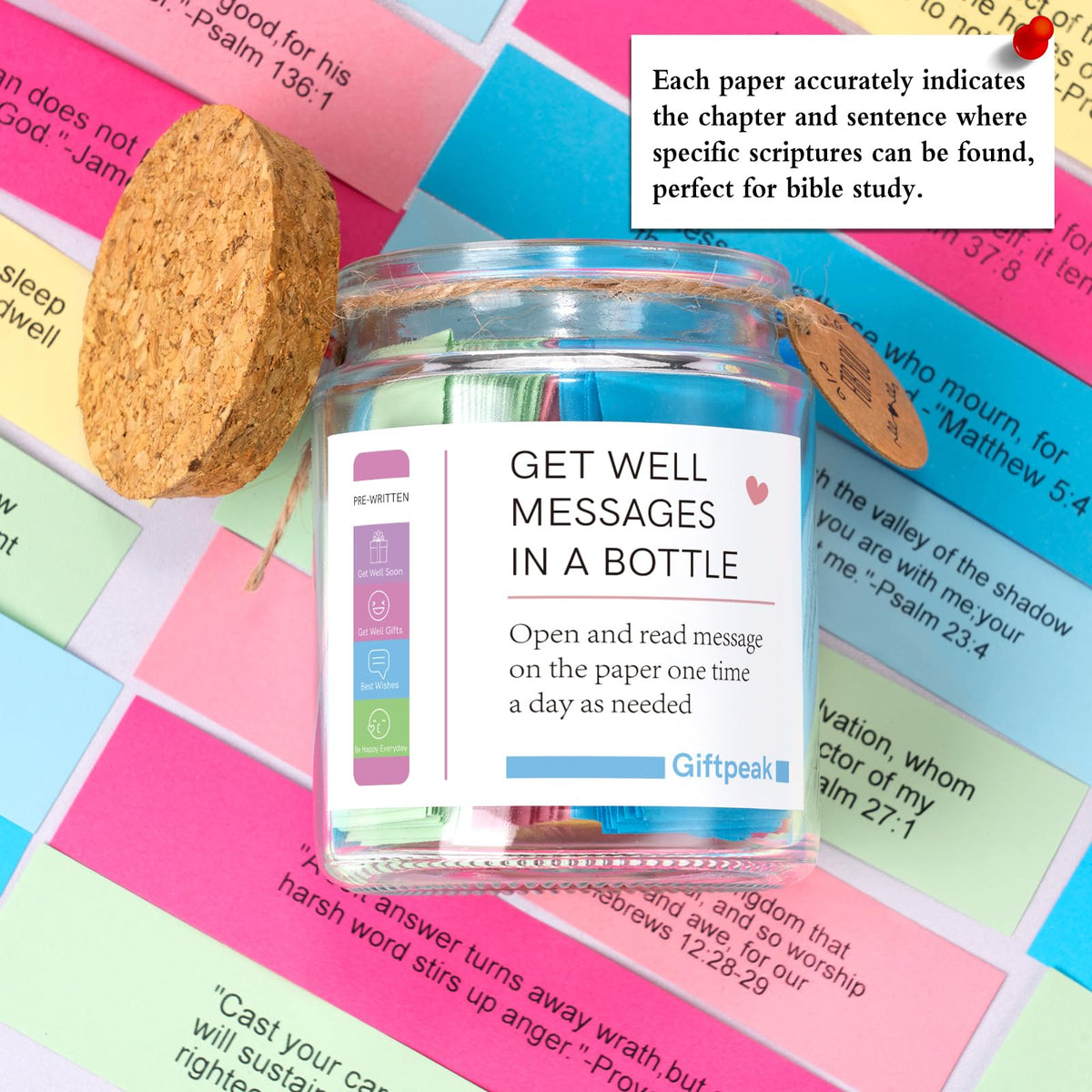 Bible Verse Jar,Christian Gifts Set, Get well Gifts with Scripture Messages, Knitted Sunflower, Greeting Card & Gift Box, Inspirational Religious Get well & Encouragement Gift for Women Men