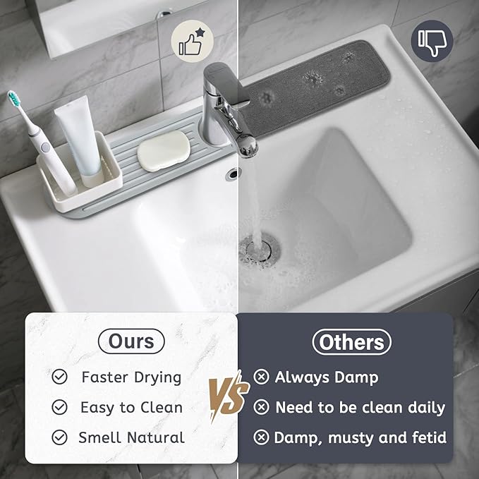 Stone Faucet Mat for Kitchen Sink, 2 Set/4PCS Quick Dry Diatomaceous Earth