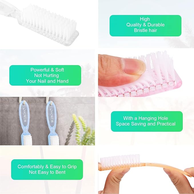NICEMOVIC 20 Pcs Nail Brush for Cleaning Fingernails, Handle Grip Nail Scrubber