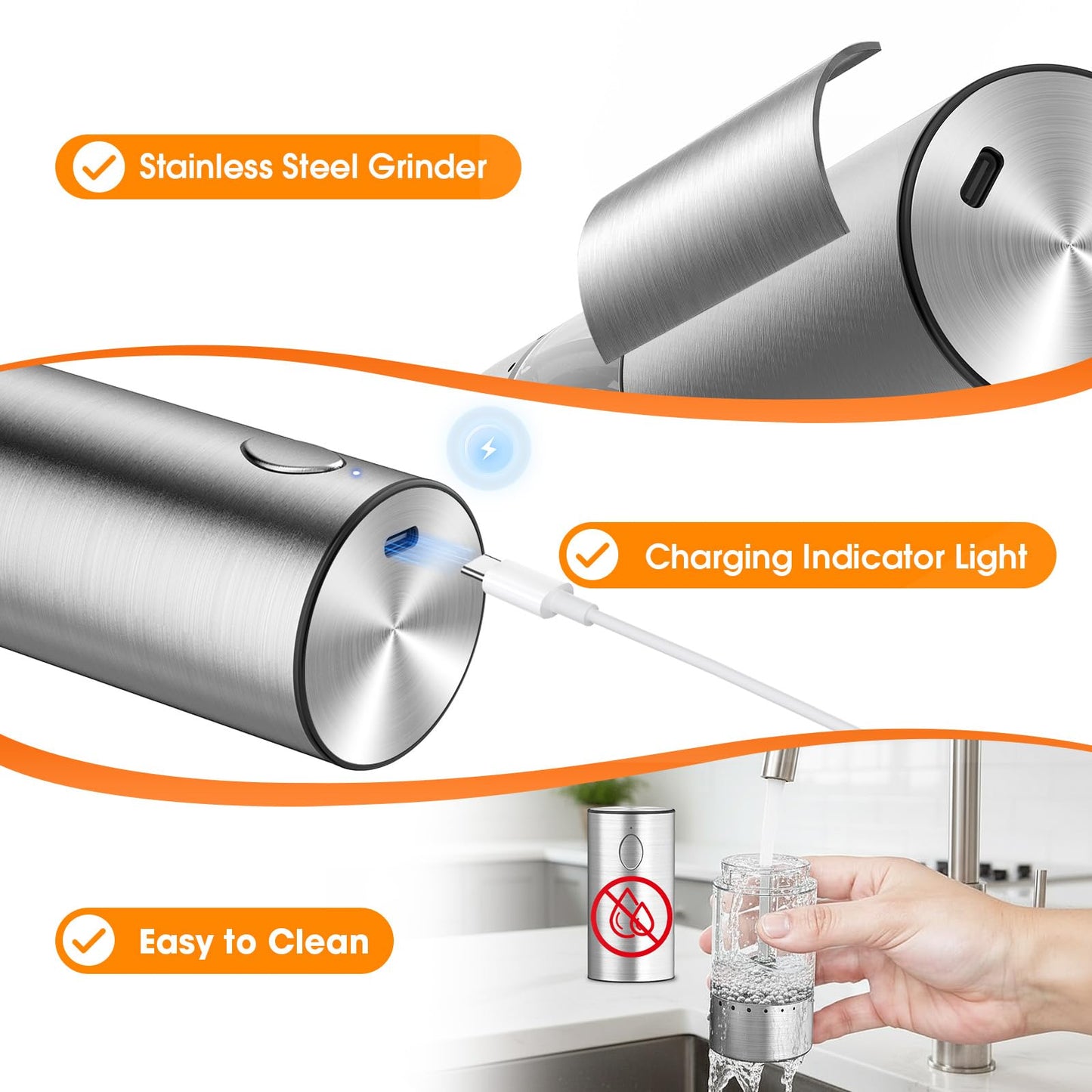 WOWBOX Electric Salt and Pepper Grinder Set 2 PCS, Stainless Steel Automatic Coarseness, Rechargeable Salt and Pepper Shakers, 95 L Large Capacity Multifunctional Pepper Mill, for Kitchen