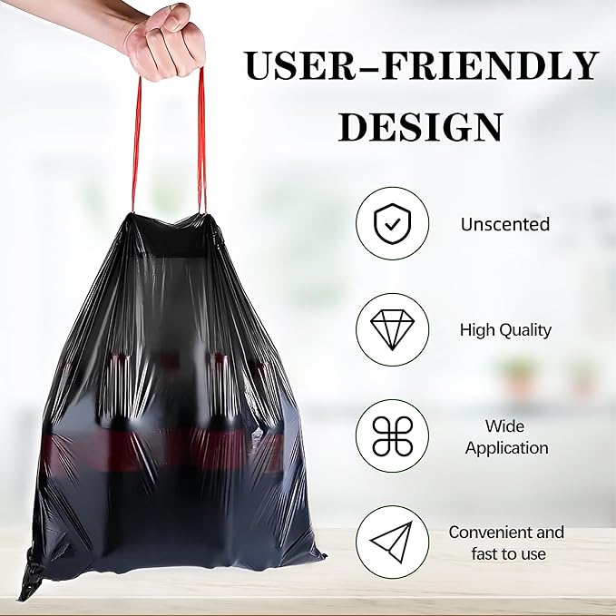 8 Gallon Trash Bags 120 Count Black Drawstring Garbage Bags