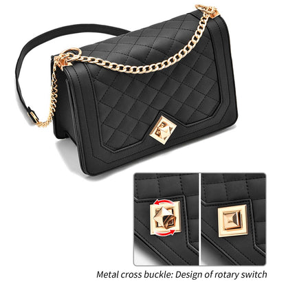 Travistar Crossbody Bags for Women Small Ladies Shoulder Bag Purse PU Leather Quilted Handbags with Gold Chain Strap Fashion Cute Cross Body Phone Bag Side Purses Black Evening Clutch