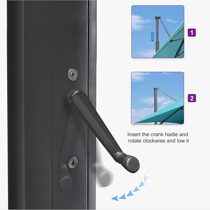 PURPLE LEAF 11.5' X 11.5' Telescopic Patio Umbrella with Base Included Lifting Cantilever Offset Square Large Umbrella for Pool Outdoor Patio Deck Garden Turquiose