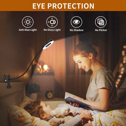 iZELL LED Desk Lamp with USB Adapter【3 Color Modes 10 Brightness】 Eye Caring Clip on Clamp Light, 40cm Flexible Gooseneck Book Ring Light for Gaming/Video Conference/Reading, Clip on Table, Headboard