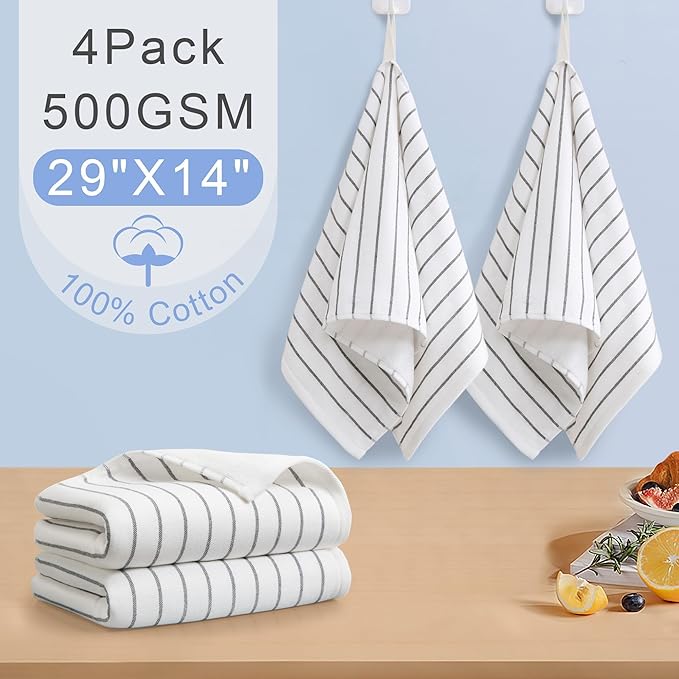 4-Pack Striped Hand Towels, thick 450GSM, Ultra-Absorbent & Quick-Drying ，100%