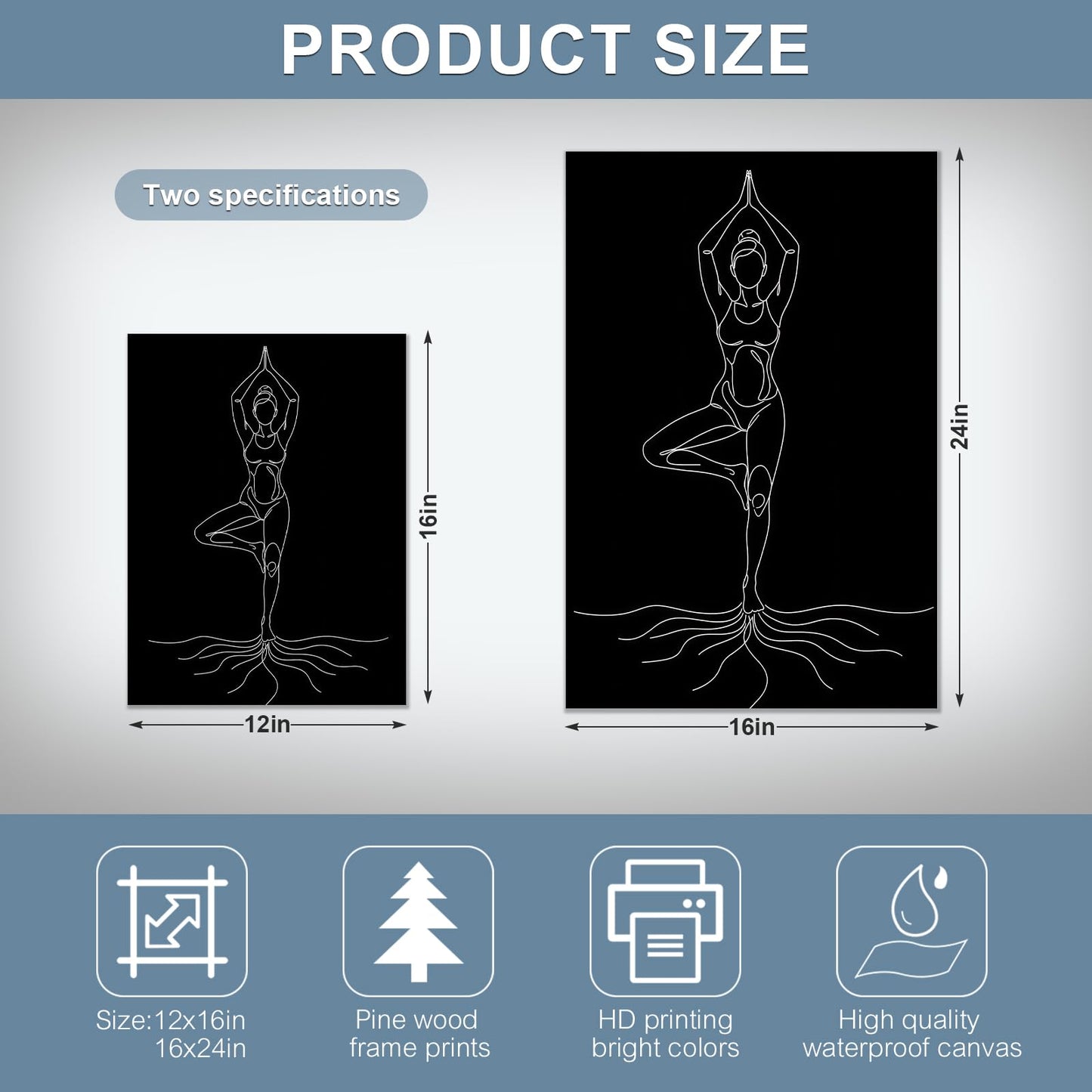 CCCHCY Minimalist Vrksasana Line Canvas Print - Black White Tree Pose Meditation Wall Art Decor - Abstract Zen Yoga Poster, Modern Spiritual Artwork for Studio, Bedroom, Bathroom 16" x 24"