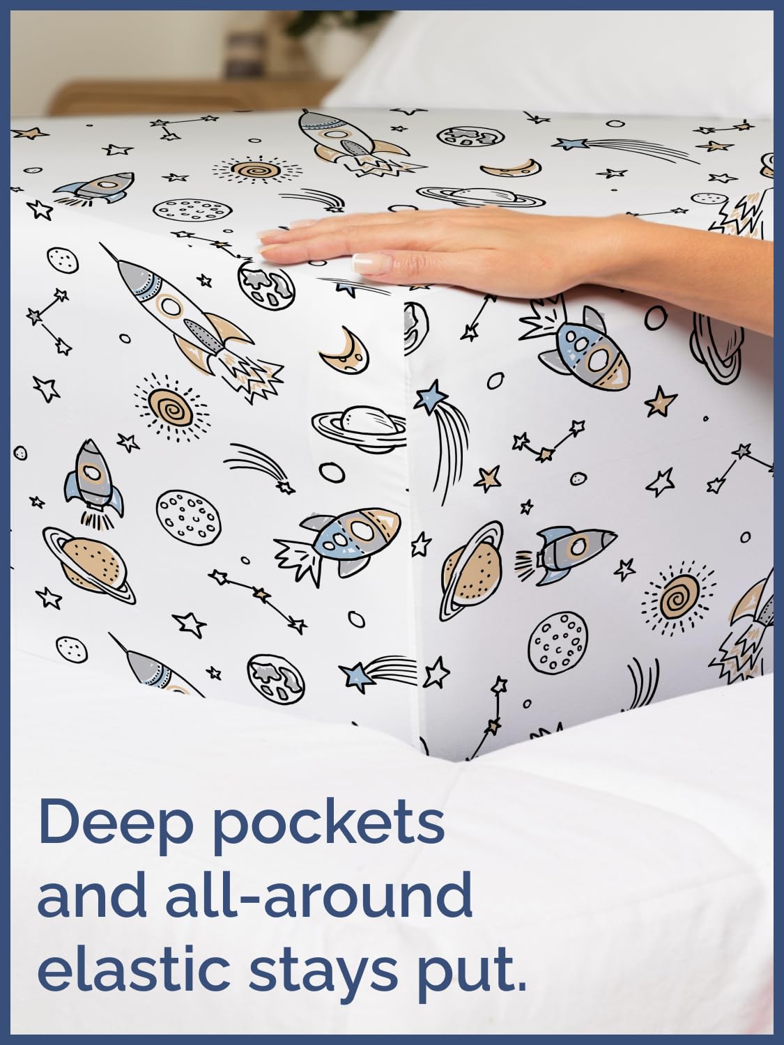 Kids Queen Size Bed Sheet Set - 4 Piece Kids Loft Bed Sheets - Space Galaxy Theme bedding - Soft, Cute - Breathable and Machine Washable - Spaceship Rocket Bed Set for Boys, Girls, Teens and Toddlers
