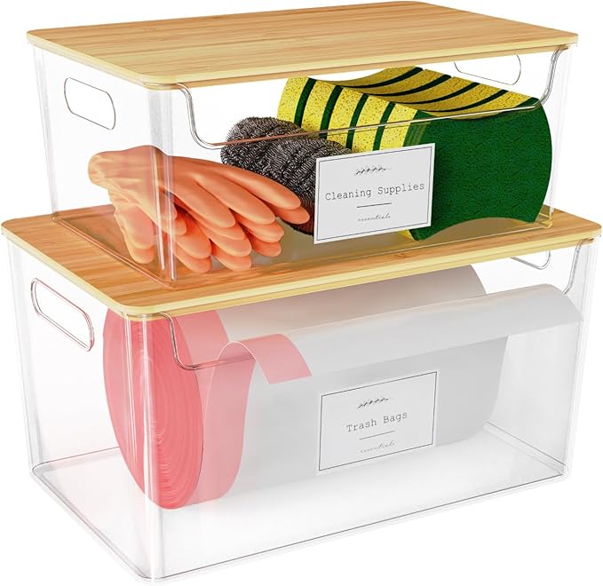 2 Pack Trash Bag Holder Under Sink Stackable, Plastic Garbage Dispenser