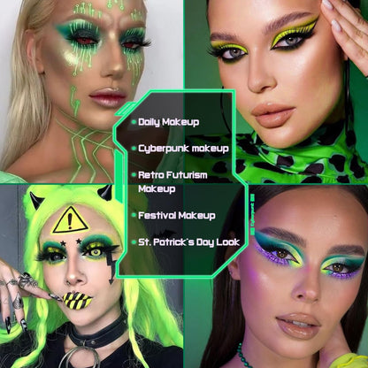 Green Eyeshadow Makeup Palette, 12 Color Green Holographic Glitter Eyeshadow with Matte Shimmer Finish for Hazel Eyes, High Pigment Silky Long Last Neon Yellow Blue Eye Shadow for Daily,Party,Cos,Goth