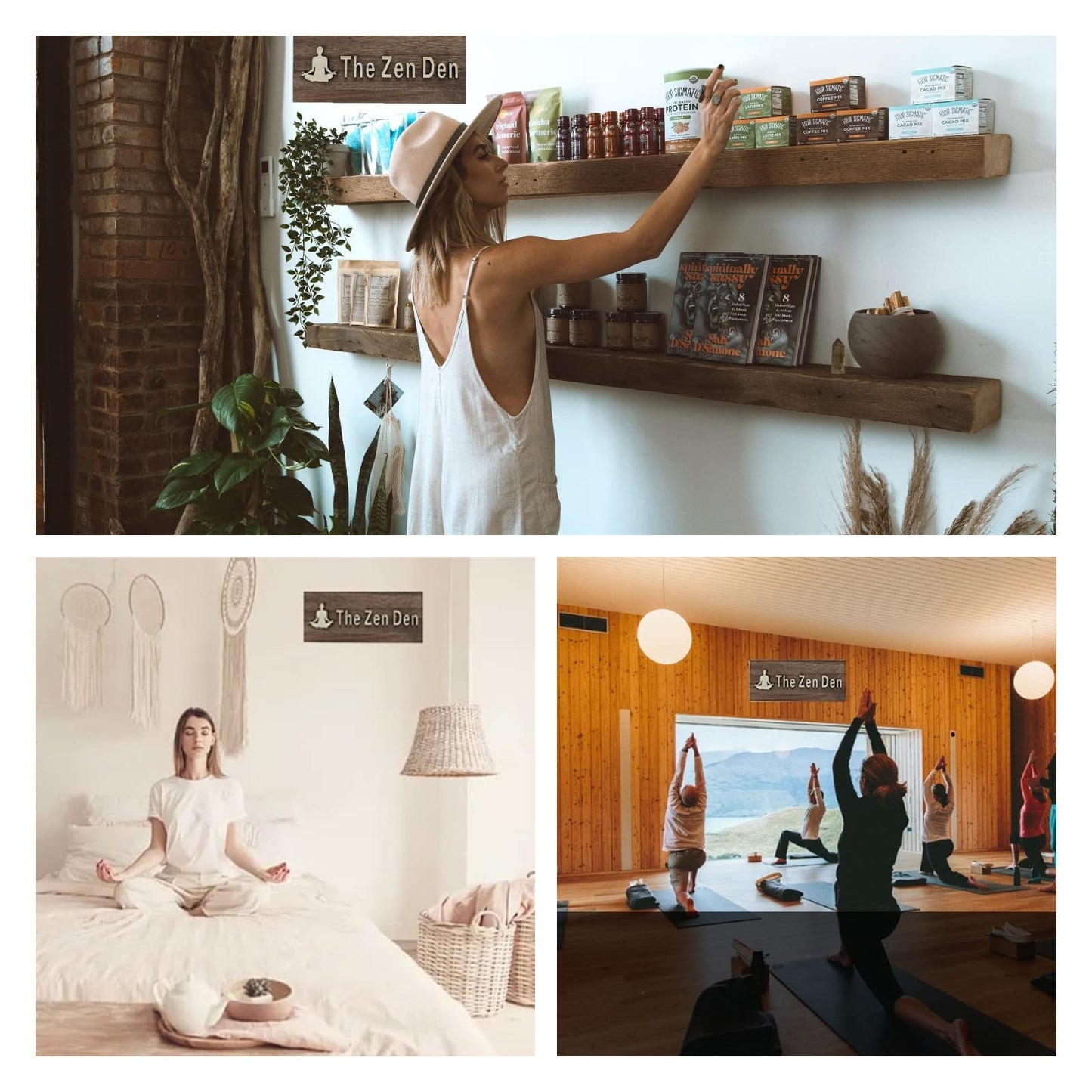 FIREFLYWEB The Zen Den signs Room Decor Meditation in Progress Wall Hanging Sign,Inspirational Wooden Door Plaque for Yoga Studio Bedroom Decoration (Brown)