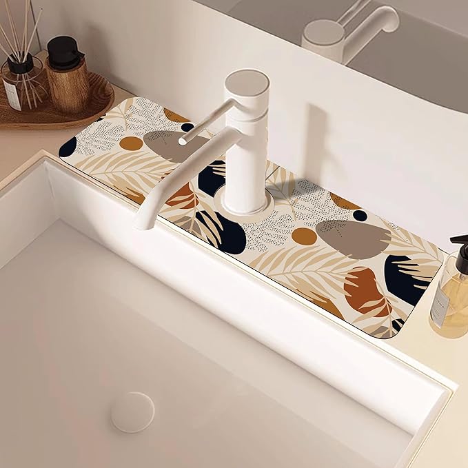 Boho Tropical Leaves Kitchen Sink Splash Guard Mat Absorbent Fast Drying Mat