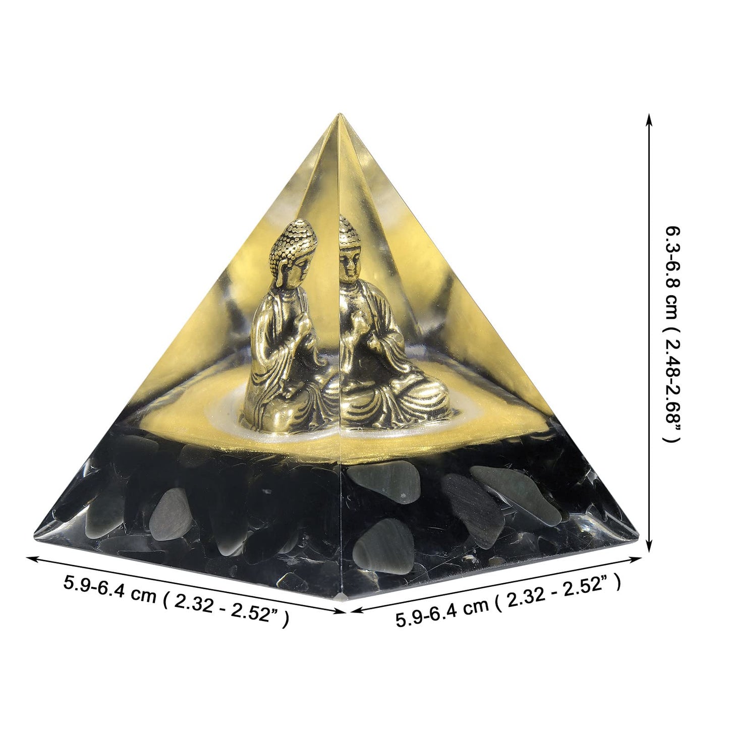 Rockcloud Buddha Statue Orgone Pyramid, Obsidian Crystal Energy Generator Orgonite Pyramid Figurine Home Office Desktop Decor for Wealth Good Luck, Black