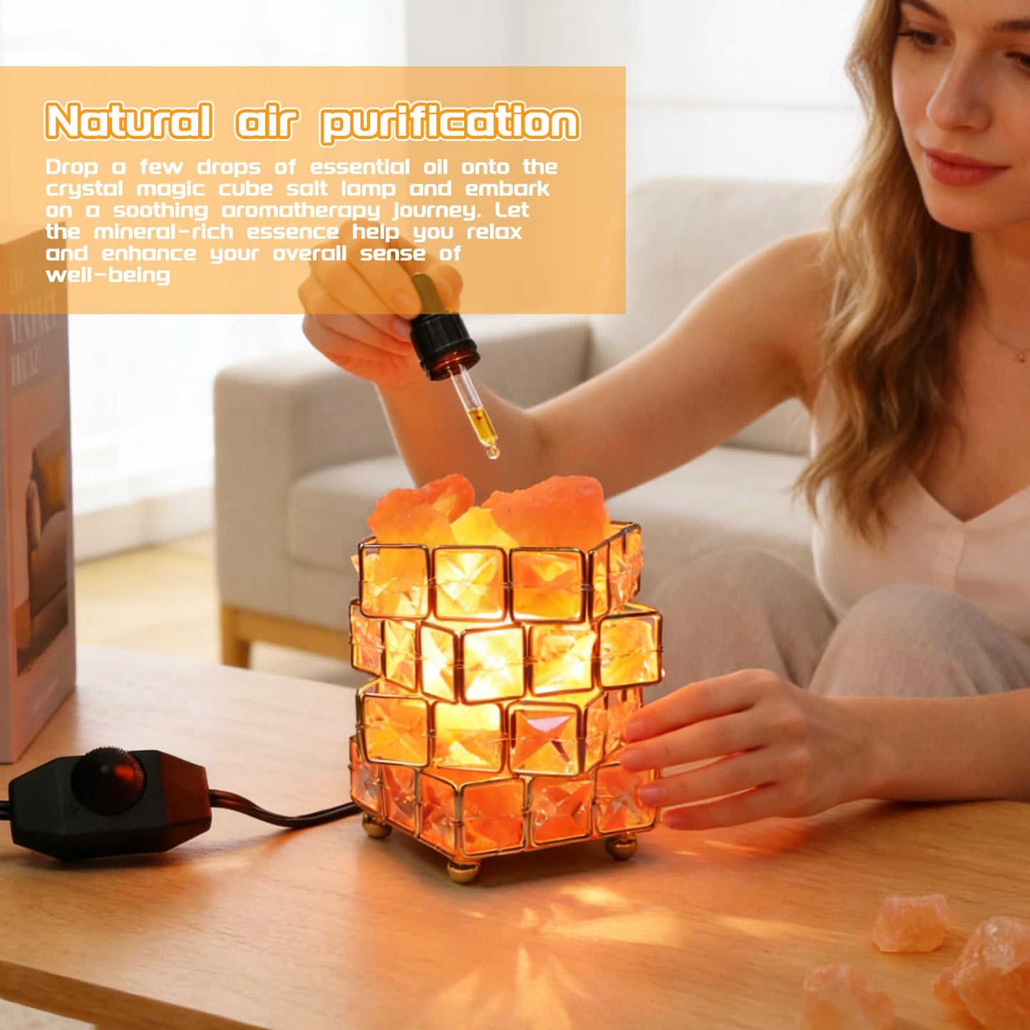 Natural Himalayan Pink Salt Lamp, Dimmable Single Lighting, Plug-in Powered, Crystal Salt Rock Lamp, Glow Night Light for Bedroom Office, UL & ETL Certified Cord