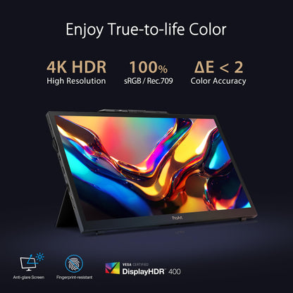 ASUS ProArt Display 14” 1080P Portable Touchscreen Monitor (PA148CTV) - Full HD, IPS, 100% sRGB/Rec.709, Color Accuracy ΔE < 2, Calman Verified, USB-C Power Delivery, Micro HDMI, Tripod Socket,Black