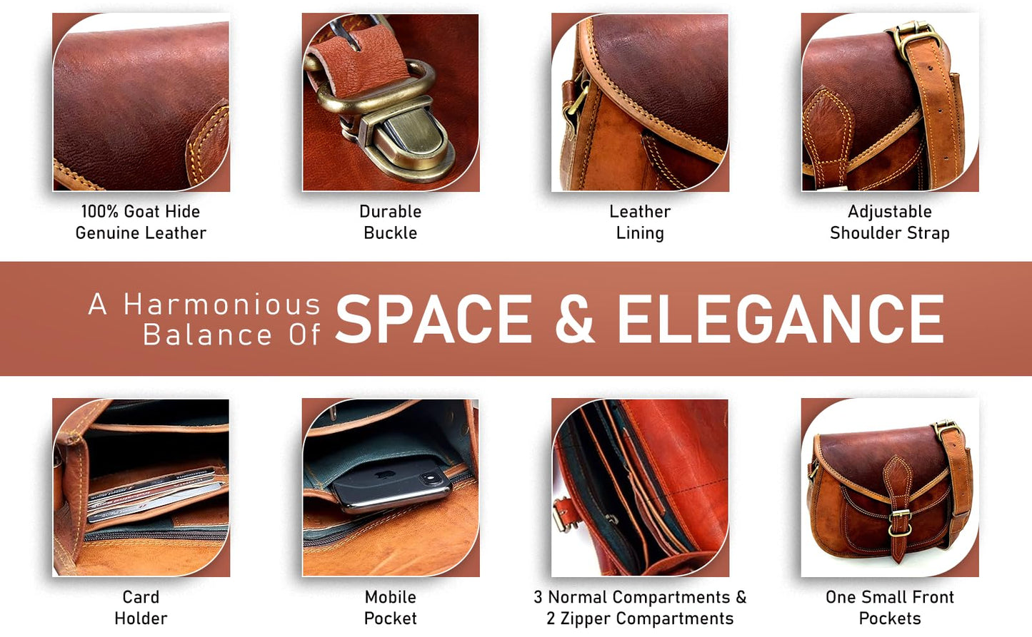 Firu-Handmade Women Vintage Style Genuine Brown Leather Crossbody Shoulder Bag Crossover Satchel ladies Purse Tote Handbags Travel