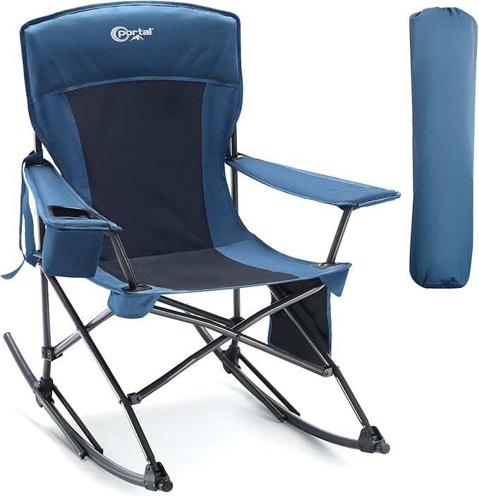 Portal Outdoor Rocking Chair Camping Folding Portable Rocker with Cup Holder Side Pocket Carry Bag, Support 350LBS (Midnight Blue)